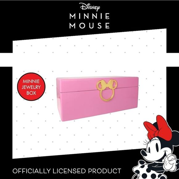 Disney Minnie Mouse Gold Icon Pink Lacquer Wood Jewelry Organizer - Picture 5 of 15